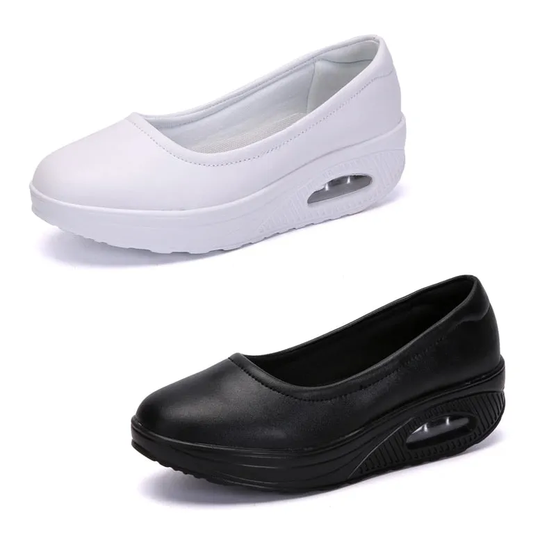 Women's Solid Concise Style Slip-on Round Toe Flat Platform Casual Shoes