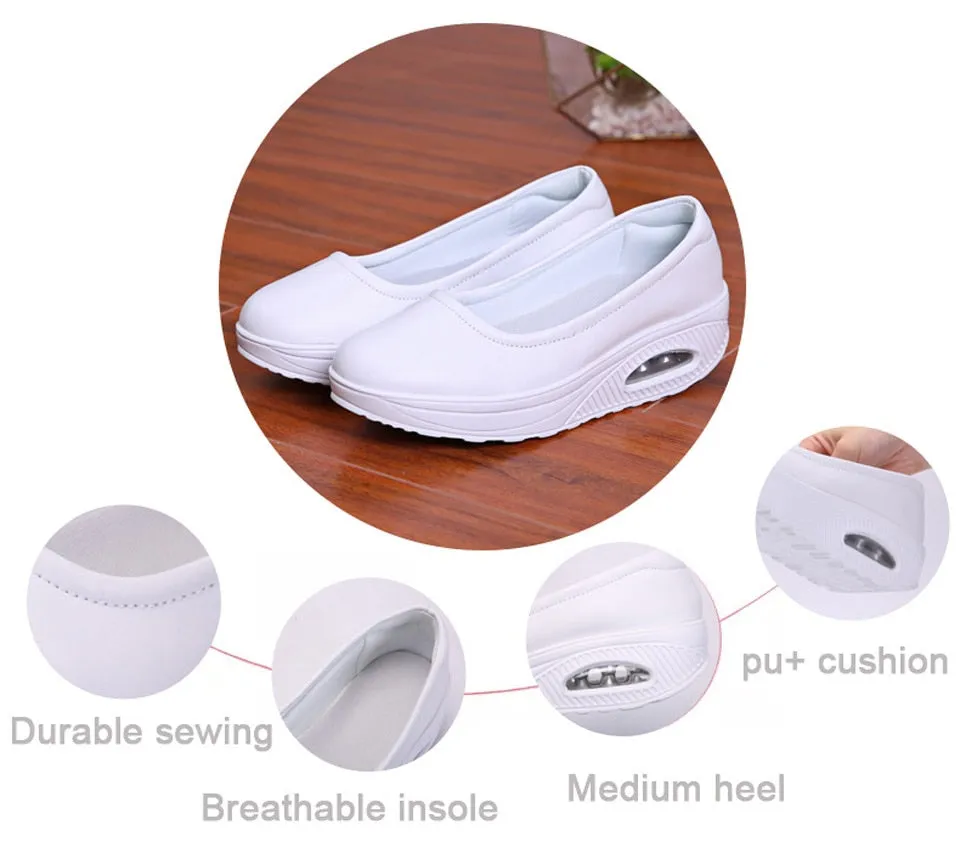 Women's Solid Concise Style Slip-on Round Toe Flat Platform Casual Shoes