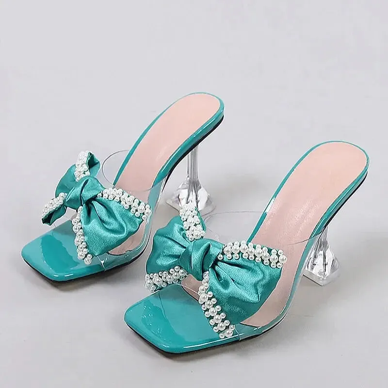 Women's Summer Pearl Butterfly-knot Transparent High Heel Pumps