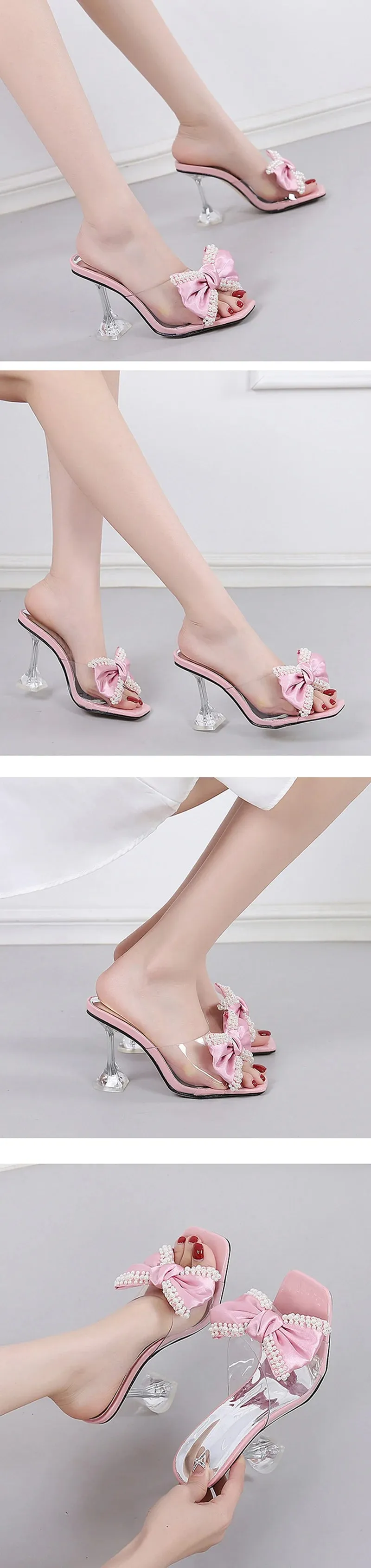 Women's Summer Pearl Butterfly-knot Transparent High Heel Pumps