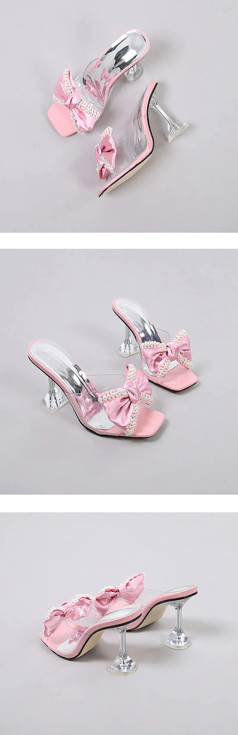 Women's Summer Pearl Butterfly-knot Transparent High Heel Pumps