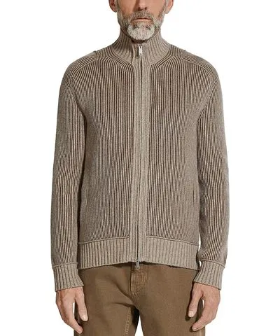 Zegna Melange Oasi Ribbed Zip Front Cashmere Cardigan