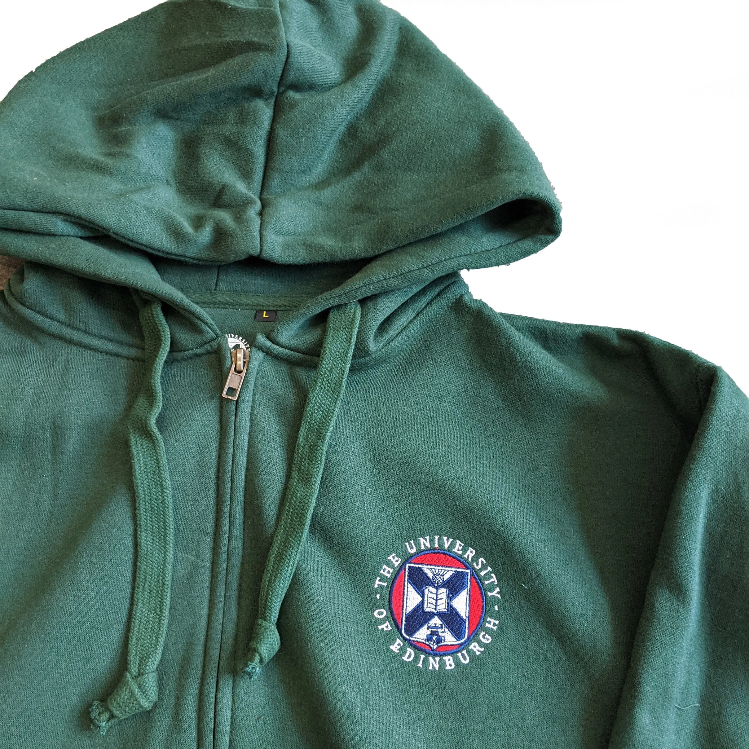 Zipped Essential Embroidered Hoodie in Green