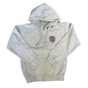 Zipped Essential Embroidered Hoodie in Grey